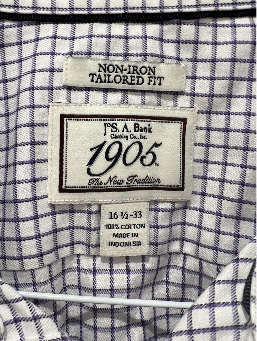 Jos A Bank 1905 Men’s Dress Shirt 16.5 33 Blue White Check Long Sleeve Cotton